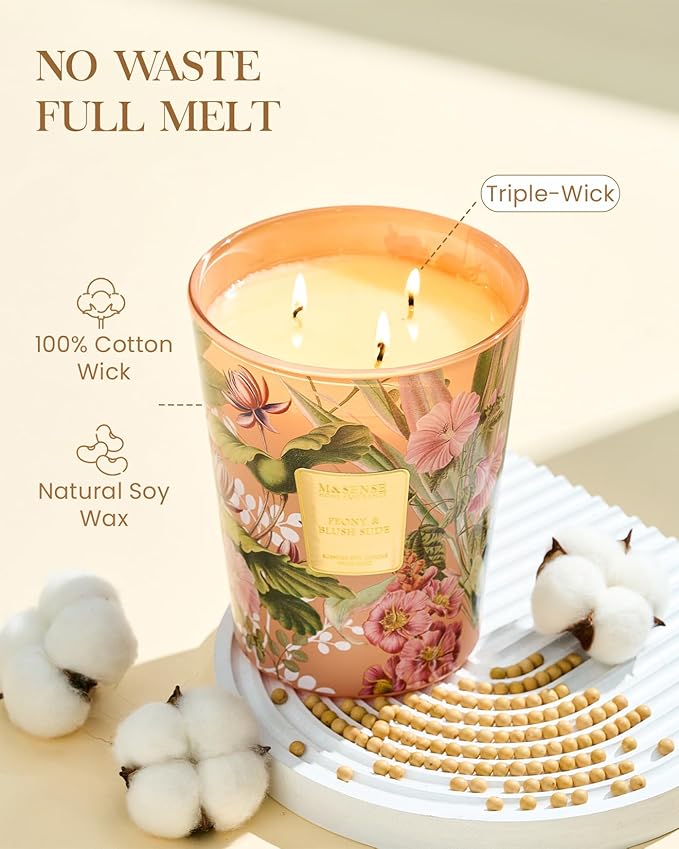 M&SENSE Large Soy Scented Candles Peony & Blush Sude, Non Toxic Natural Spring Candles 35oz 150 Hours Long Lasting Slow Burning, Unique Candle Gifts Cozy Room Decor for Women Men - Bloomnest