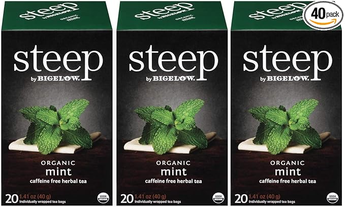steep Organic Mint Caffeine Free Herbal 20 Count Box (Pack of 3), Certified Organic, Gluten-Free, Kosher Tea in Foil-Wrapped Bags - Bloomnest