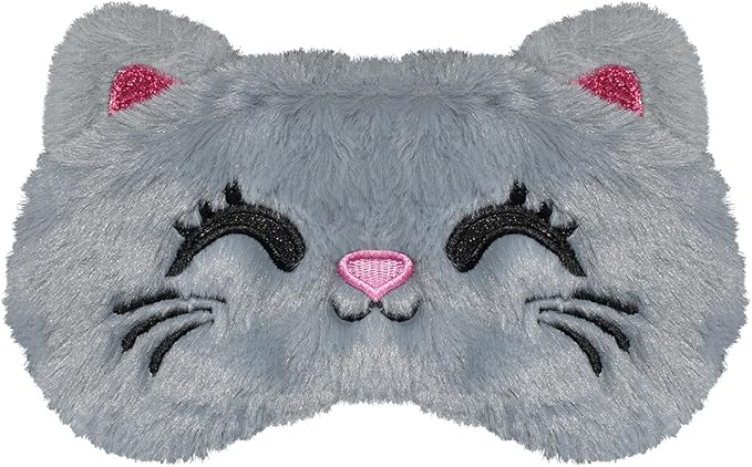 Cute Sleep Masks - Cartoon Animal Cat Eye Mask, Plush Sleeping Mask & Travel Blindfold - Funny Kitten Eye Shade for Kids, Girls & Adults (Grey Cat) - Bloomnest