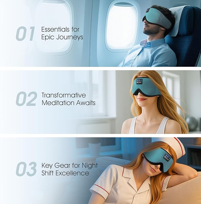 ZUMUSEN Bluetooth Sleep Headphones, 3D Wireless Music Eye Mask with Ultra-Thin Stereo Speakers, Adjustable Sleep Mask for Side Sleepers, Perfect for Travel, Meditation, Relaxation - Bloomnest