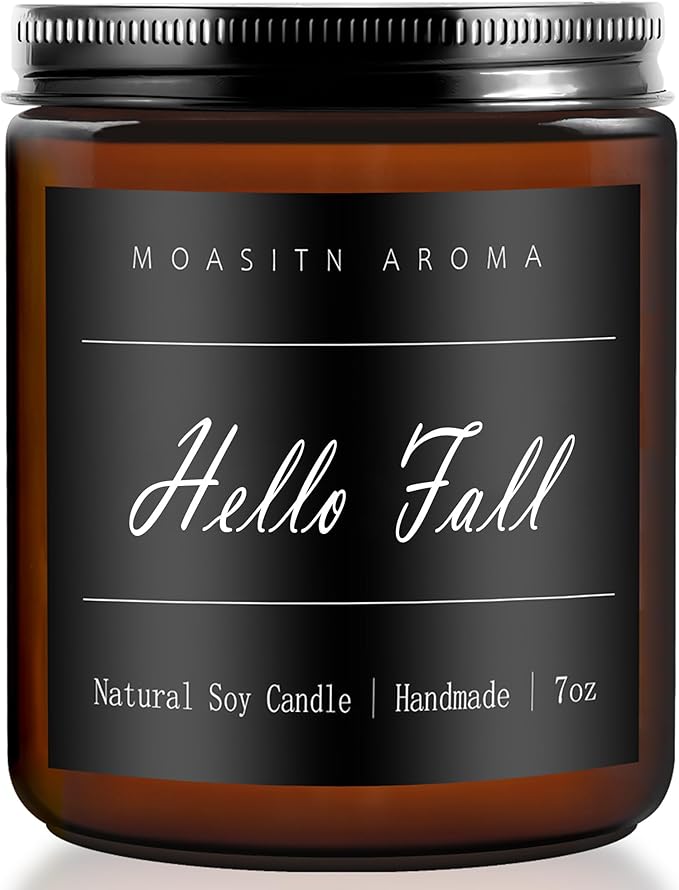 MOASITN Hello Fall Scented Candles for Home| Natural Soy Fall Candle| Handmade Long Lasting Aromatherapy Candle| Jar Candel Gift for Women,Men| as Halloween,Birthday,Relaxing Gifts| 7oz - Bloomnest