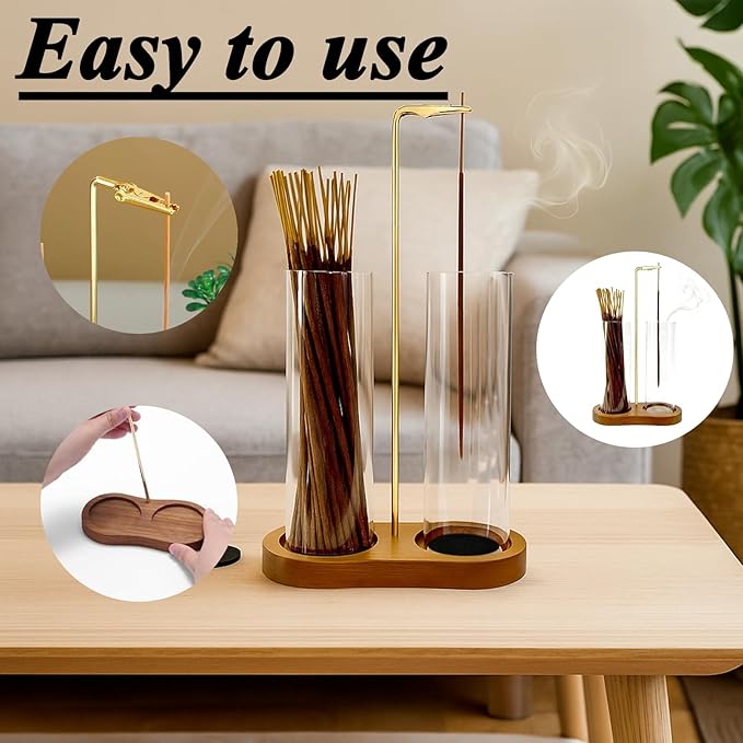 Glass Incense Holder, 2 in 1 Incense Holder for Sticks Incense Burner Holder with Storage & Sticky Pads, Anti-Ash Flying Incense Burne and Organizer Meditation Yoga Spa Room Decor - Bloomnest