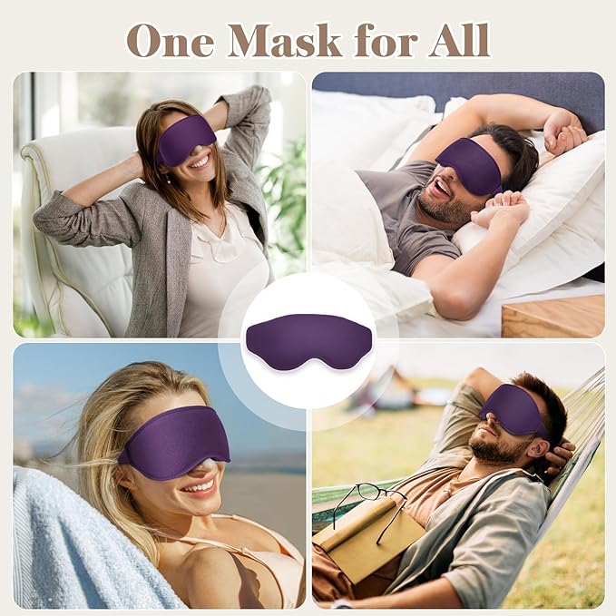 3D Cooling Eye Mask Sleep Mask for Men & Women, 100% Pressure-Free & Light Block-Out Eye Mask for Sleep with Easy Adjustable Strap, Night Eye Cover for Travel, Purple - Bloomnest