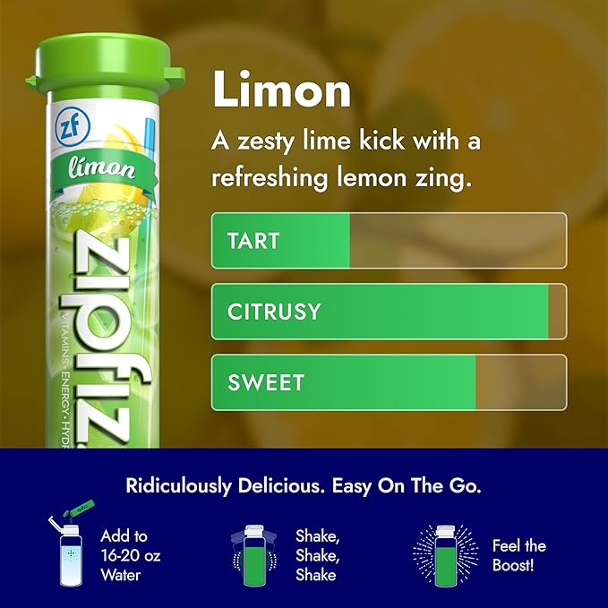 Zipfizz Daily Energy Drink Powder, Limon, 20 Pack | 3-in-1 Sustained Energy, Rapid Hydration, and Essential Vitamins | Sugar-Free | Electrolyte Powder | Contains Vitamin B-12 & Antioxidants - Bloomnest