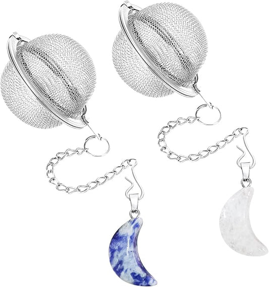 2Pcs Stainless Steel Mesh Tea Infuser, 2.1 inch Tea Ball with Crystal Moon Pendant,Tea Strainer Tea Diffuser Tea Steeper for Filtering Tea,Tea Infusers for Loose Tea (Crystal Moon, 2PC) - Bloomnest