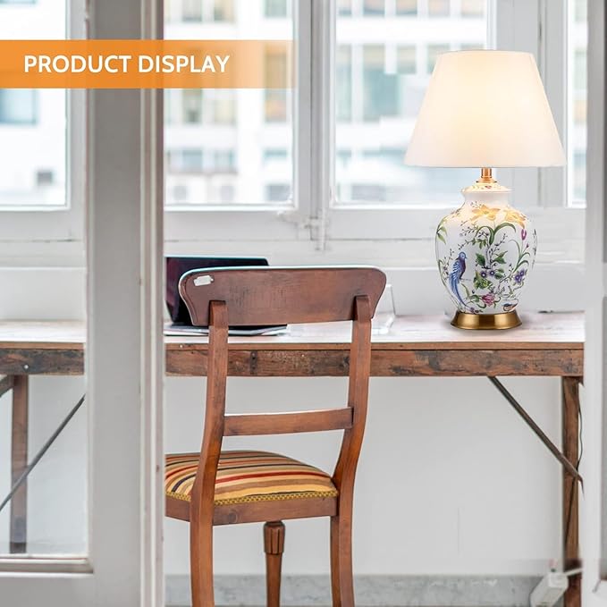 22.44' Flower and Bird Ceramic Table Lamp - White Chinoiserie Design for Bedroom, Living Room and More - Bloomnest