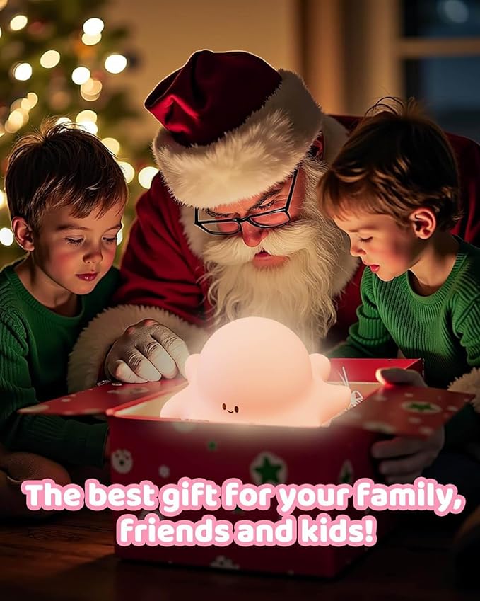 Cute Octopus Rechargeable Silicone Night Light for Kids, Dimmable Touch Control Nightlight with Timer, Portable USB Baby Night Lamp for Nursery, Bedroom - Bloomnest