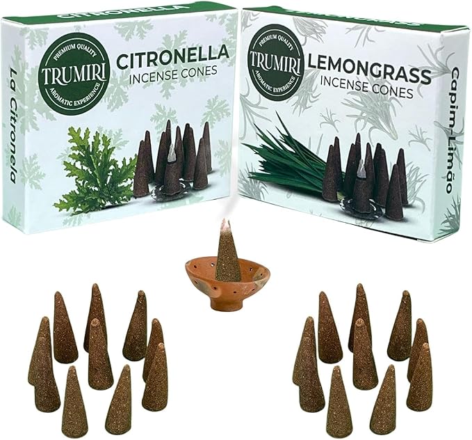 TRUMIRI Incense Cones - Combo Pack of 20 Cone Incense - 10 Citronella + 10 Lemongrass - Insence Cones - Incense Cones Scented - Cone Incense Scents - Insense Cones - Incent Cone TRUMIRI