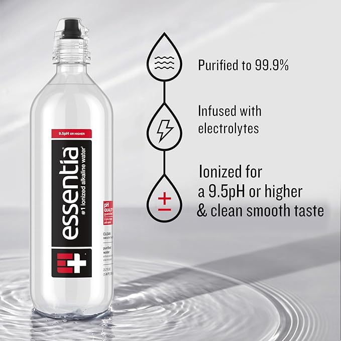 Essentia Water LLC, Ionized Alkaline Bottled Water; 99.9% Pure, Infused with Electrolytes, 9.5 pH or Higher with a Clean, Smooth Taste, 23.67 Fl Oz (Pack of 24) - Bloomnest