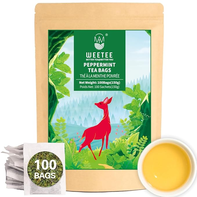 WT WEETEE Peppermint Tea Bags, Made with 100% Pure Peppermint, Fresh Minty Flavour Herbal Tea, Naturally Caffeine Free, 100 Count - Bloomnest