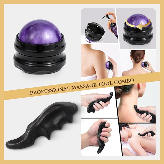 3 Pack Massage Oil for Massage Therapy, Lavender Oil for Relaxation, Sore Muscle Arnica Oil & Cellulite Massage Oil, with Massage Roller Ball & Thumb Saver Massage Tool, Massage Kit for Him Her - Bloomnest