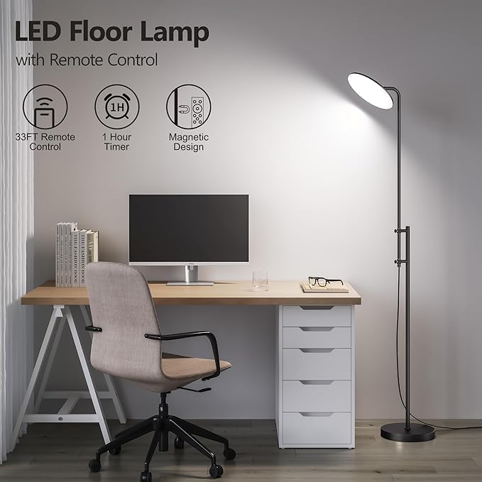 SUNMORY 32W/3000LM Floor Lamps, Super Bright LED Standing Lamp with Remote Control, Adjustable Tall Lamp with 350°Rotating Head, Modern Dimmable Torchiere Corner Lamp for Living Room, Bedroom, Office - Bloomnest