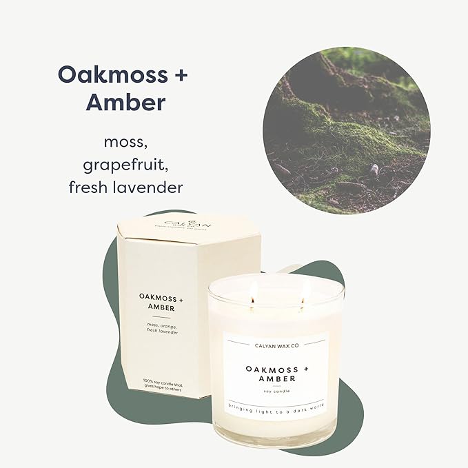 Calyan Wax Co. 2 Wick Candle, Oakmoss + Amber Scented Candle, 37 Hour Burn Time, Aromatherapy Soy Candles, Non Toxic & Vegan Soy Wax, Glass Tumbler Scented Candles, 8.8oz - Bloomnest