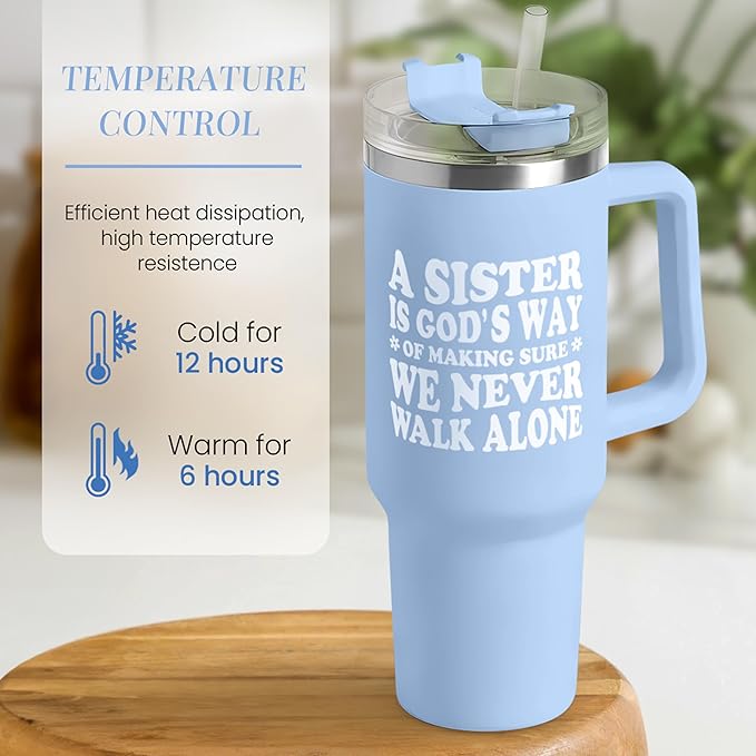 SANDJEST Sisters Gifts from Sister - Tumbler 40oz Stainless Steel Insulated with Handle and Straw Christmas Birthday Friendship Gifts for Soul Sister BFF Bestie Best Friends - Bloomnest