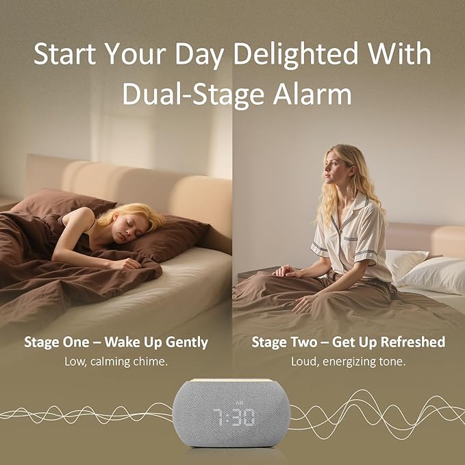 Hotmoon Alarm Clock with White Noise Machine, 507 Sounds for Relax & Sleep, Sleep Sound Machine with Night Light & Timer, Smart App Control, Plug in, Cool Gray - Bloomnest