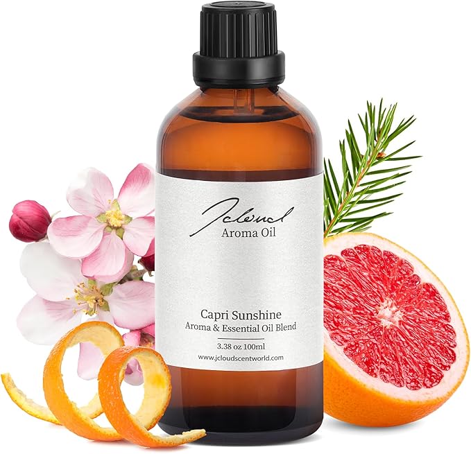 JCLOUD Capri Sunshine Hotel Diffuser Oil - Inspired by Italian 5 Star Resort - Orange, Apple Blossom & Amber - Hotel Essential Oil Luxury Long Lasting Aromatherapy Fragrance in Glass Bottle, 100mL JCLOUD