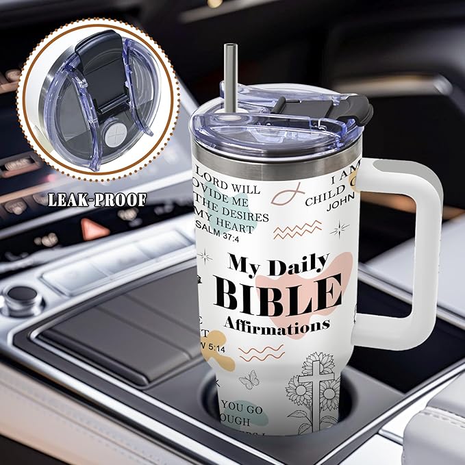 DUUV Christian Gifts for Women, Positive Christian Daily Affirmation 40 Oz Tumbler, Inspirational Religious Gifts for Mom Wife Sister, Faith Jesus God Bible Verse Gift for Christmas Thanksgiving, 1PCS - Bloomnest