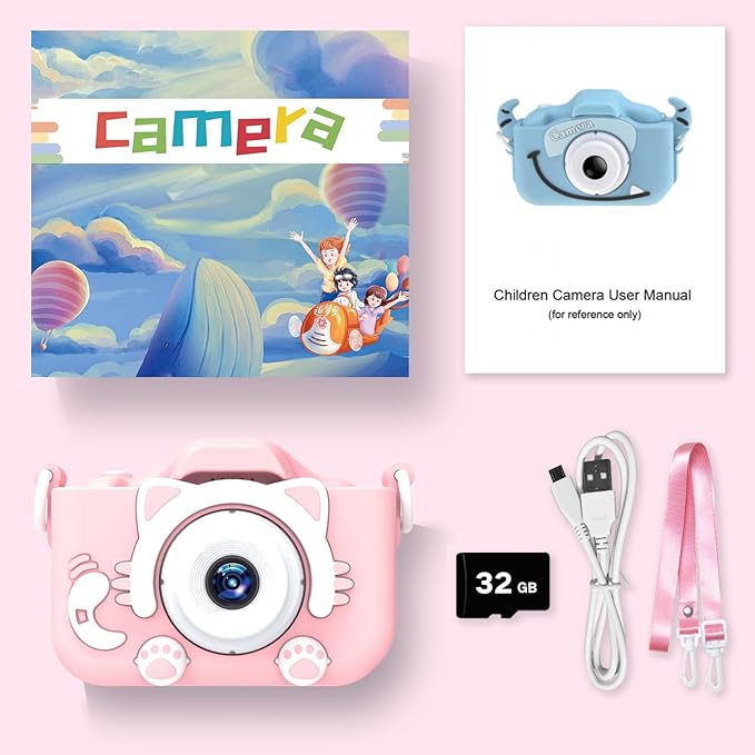 Goopow Kids Camera Toys for 3-8 Year Old Girls Boys,Children Digital Video Camcorder Camera with Cartoon Soft Cover, Best Chritmas Birthday Festival Gift for Kids - 32G SD Card Included - Bloomnest