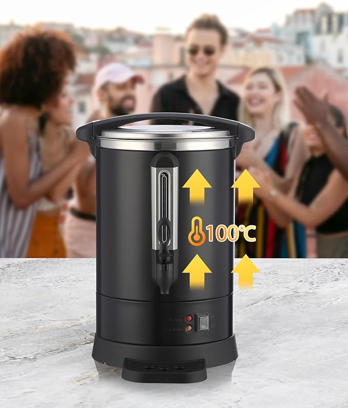 120 Cup Commercial Coffee Urn, 18L Stainless Steel Hot Water Dispenser with Percolator, Two-Way Easy Dispenser, Metallic Black Beverage - Bloomnest