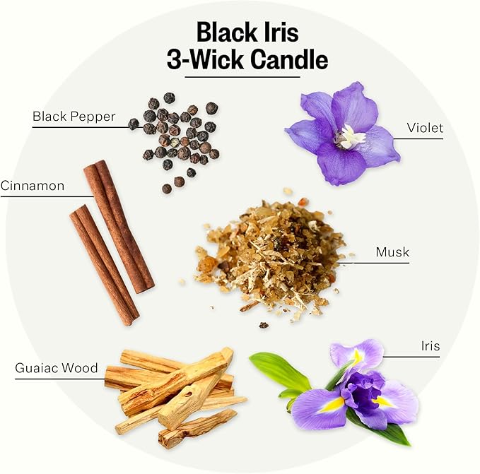 Apotheke 3-Wick Scented Candles for Home, Black Iris Oak - 26 oz Soy Wax Aromatherapy Jar Candle Gift for Women & Men with Perfume-Grade Essential Oils - Black Pepper, Cinnamon, Musk & Violet - Bloomnest