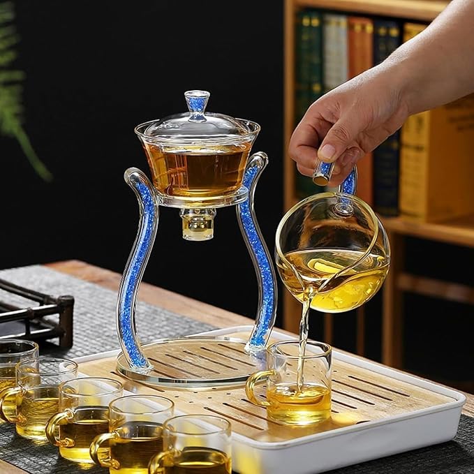 Magnetic Teapot Lazy Kung Fu Glass Semi Automatic Tea Set Household Transparent Tea Set Magnetic Induction Automatic Brewing Teapot Brewer (Onecolor) - Bloomnest