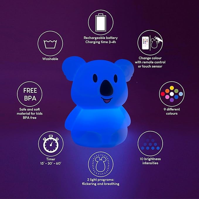 Large Koala Night Lights for Kids Room Bedside lamp Bedroom Mood Light - Break Resistant, Eye Caring, Adjustable Brightness & Color and Time Setting, Holiday Children's Gift - Large - Bloomnest