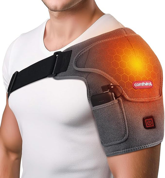 Cordless Shoulder Heating Pad for Rotator Cuff Pain Relief, Heated Shoulder Brace Compression Wrap Portable with Battery, 3 Heat Settings, Easy Wear Fits Men & Women (S to L)