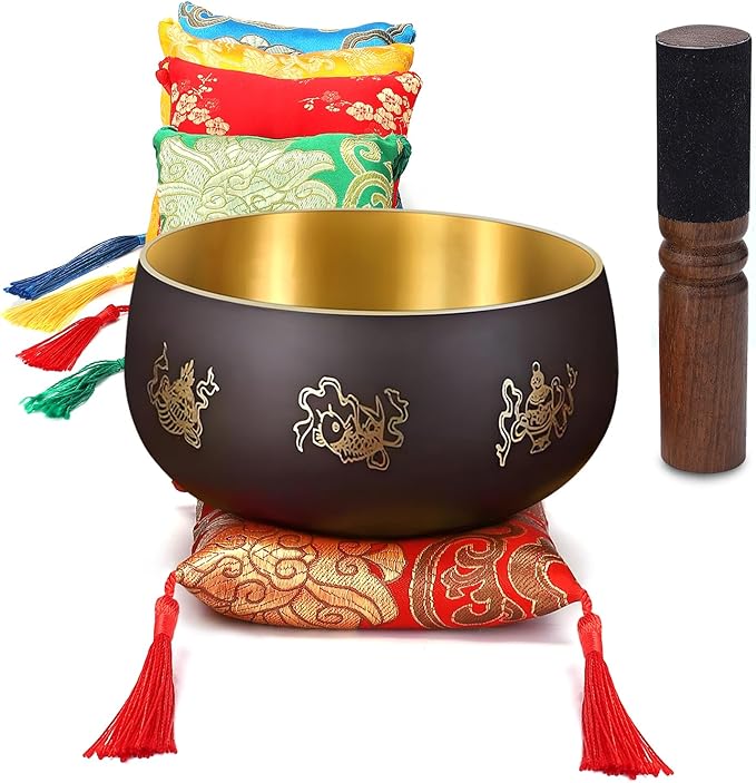 Tibetan Handmade Singing Bowl—Meditation Sound Bowl Handcrafted in Nepal with Striker &2 PC Cushion -ENHANCES YOGA, MEDITATION, PRAYER Mindfulness, and Stress Relief Unique Spiritual Gifts (4") ViLoSa