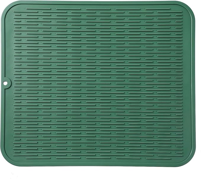 Silicone Dish Drying Mat for Multiple Usage,Easy clean,Eco-friendly,Heat-resistant Silicone Mat for Kitchen Counter or Sink,Refrigerator or Drawer Liner Green XL 18 inches x 16 inches - Bloomnest