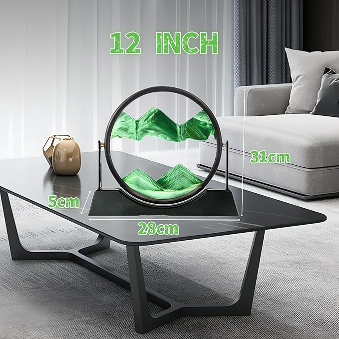 Moving Sand Art Picture Liquid Motion, 3D Quicksand Décor, Deep Sea Sandscapes with Display Flowing Sand Frame for Relaxing, Desktop Office Home Decoration (Green) - Bloomnest