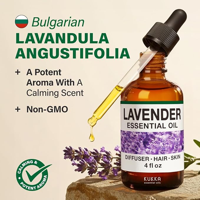 KUKKA Lavender Essential Oils - 4 Fl Oz - for Hair, Skin, Diffuser, Aromatherapy & DIY Soap Making Scent - Bloomnest