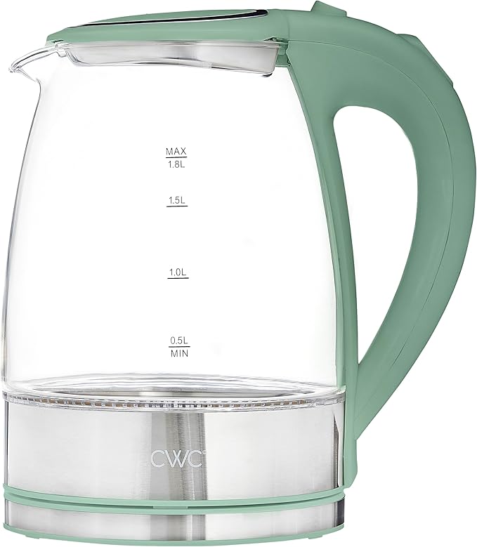 COOK WITH COLOR Electric Tea Kettle, 1.8L Cordless Hot Water Boiler, 1200W Rapid Boil, Auto Shutoff & Boil Dry Protection, BPA-Free, Sleek Countertop Design, Green - Bloomnest