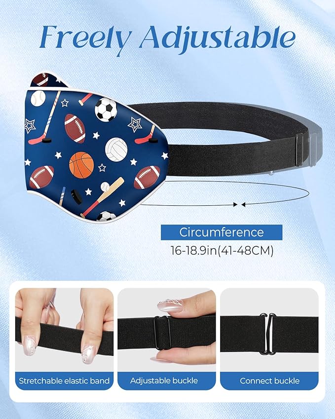 Sleep Mask for Kids - Silk Eye Mask for Sleeping Cute Cartoon Kids Sleep Mask for Boys Girls Teens Soft Smooth Adjustable Straps Silk Kids Eye Cover, Blue Ballgame - Bloomnest