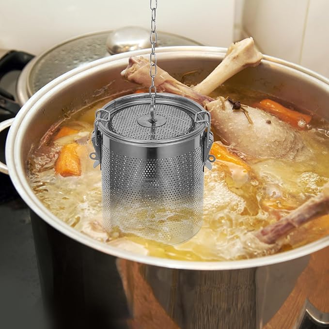 Large Tea Infuser, 5 Inch Tea Strainers for Loose Tea, 304 Stainless Steel Soup Seasoning Filter with Buckled Lid & Chain Hook, Fine Mesh Hole Cooking Filters for Tea, Spice, Soup, Seasoning - Bloomnest