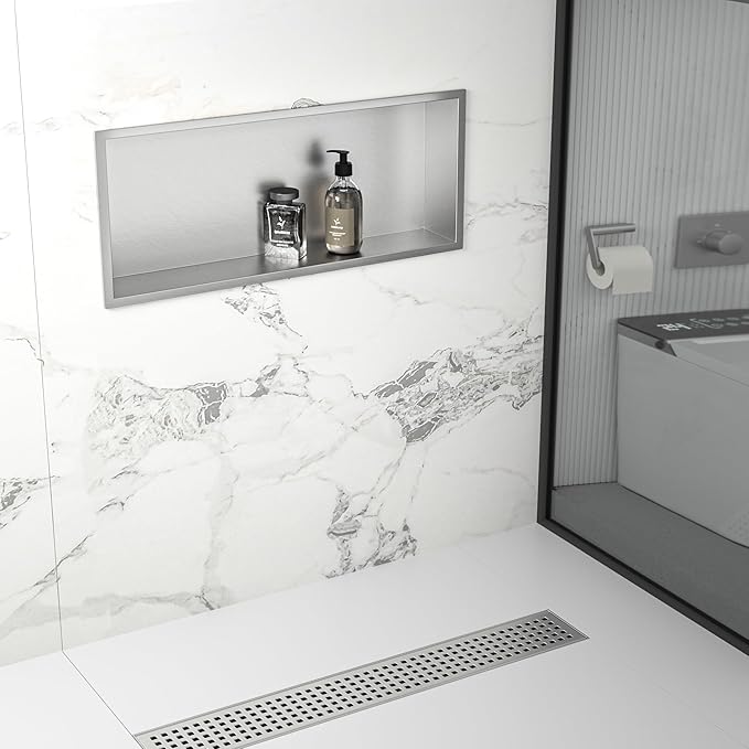 Stainless Steel Shower Niche 30" X 12" Brushed No Tile Needed Shower Niche for Bathroom Storage Recessed Wall Shelf Over Mount Installation - Bloomnest