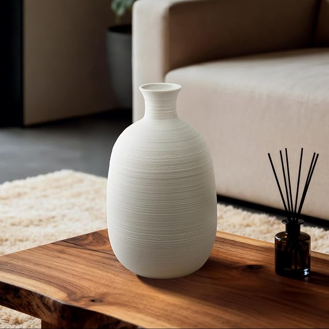 RONDURE 10.4" Modern Ceramic Table Lamp, Fully Dimmable Modern Bedside Lamps for Bedroom, Living Room and Nightstand, White Translucent Ceramic Shade, Warm Ambient Lighting, Corded, Bulb Included - Bloomnest