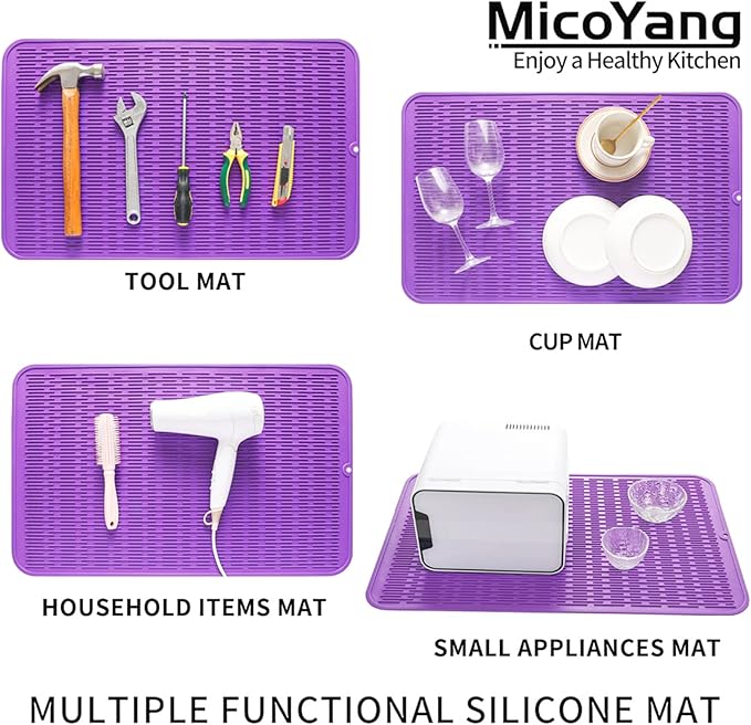 Silicone Dish Drying Mat for Multiple Usage,Easy clean,Eco-friendly,Heat-resistant Silicone Mat for Kitchen Counter or Sink,Refrigerator or Drawer Liner Purple 3XL 28 inches x 18 inches - Bloomnest
