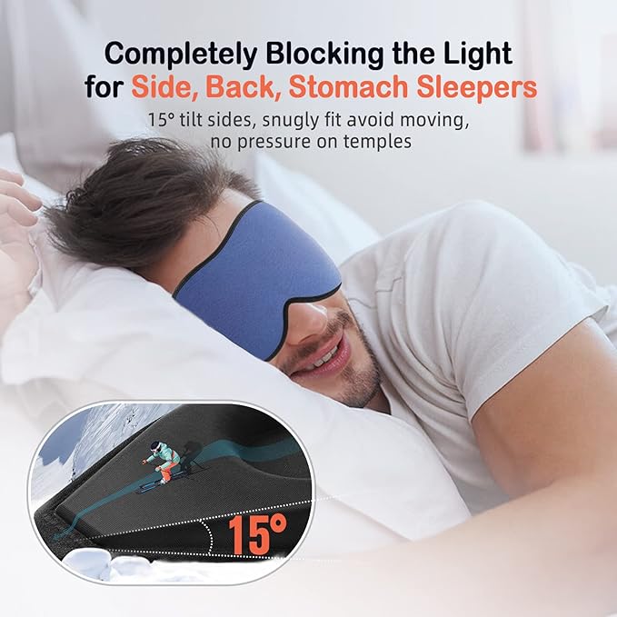 LitBear Sleep Masks, Light Blocking Eye Mask Sleeping for Women Men Side Sleeper, Soft 3D Comfortable Sleeping Mask with Adjustable Elastic Strap for Travel