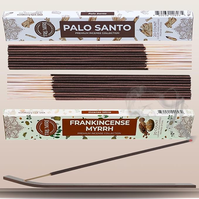 Trumiri Incense Sticks - Combo Pack of 40 Insence-Sticks - 20 Palo Santo + 20 Frankincense Myrrh - Insenses - Insents - Incents - Inscense - Incence - Incienso - All Natural Incense Sticks TRUMIRI