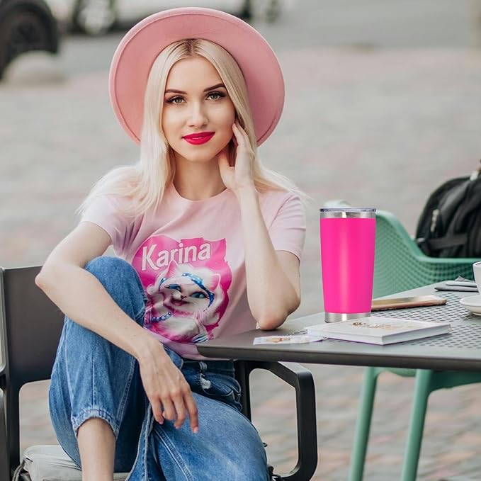 20 oz Tumbler with lid Double Wall Vacuum Insulated Tumblers Stainless Steel Coffee Mug Travel Coffee Tumbler Powder Coated Tumbler Cup Keep Hot&Cold - (Hot Pink 12 Pack)