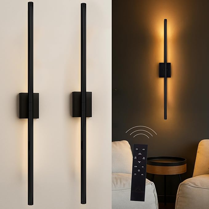 Auralume Wall Sconce Set of Two – Battery Operated LED Wall Lights with Remote, Dimmable, 4 Color Temps 3000K–6000K, 20,000mAh Rechargeable, Modern Indoor Wall Lamps - Bloomnest