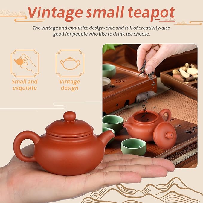 TEHAUX Small Purple Clay Teapot Traditional Handmade Pottery Teapot Ergonomic Handle Chinese Style Tea Kettle for Loose Tea Brewing - Bloomnest