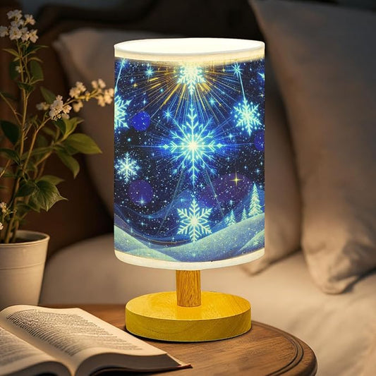 Snowflakes Table Lamp LED 3-Color Pressed Bedside for Merry Christmas, Snowflakes Shade Christmas Table Lamp with Wood Base for Bedroom Living Room Desk Office - Bloomnest