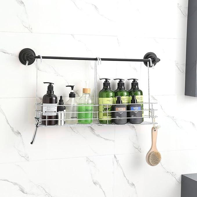 2pcs Single-Layer Hanging Shower Caddy, Rustproof Shelves Rack with Rotatable Hook bar, Large Capacity Bathroom Organizers and Storage, No Drilling Shampoo Bracket - Bloomnest