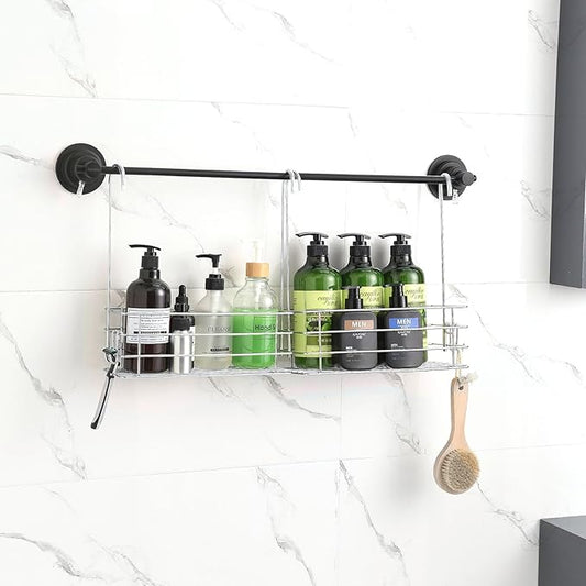 2pcs Single-Layer Hanging Shower Caddy, Rustproof Shelves Rack with Rotatable Hook bar, Large Capacity Bathroom Organizers and Storage, No Drilling Shampoo Bracket - Bloomnest