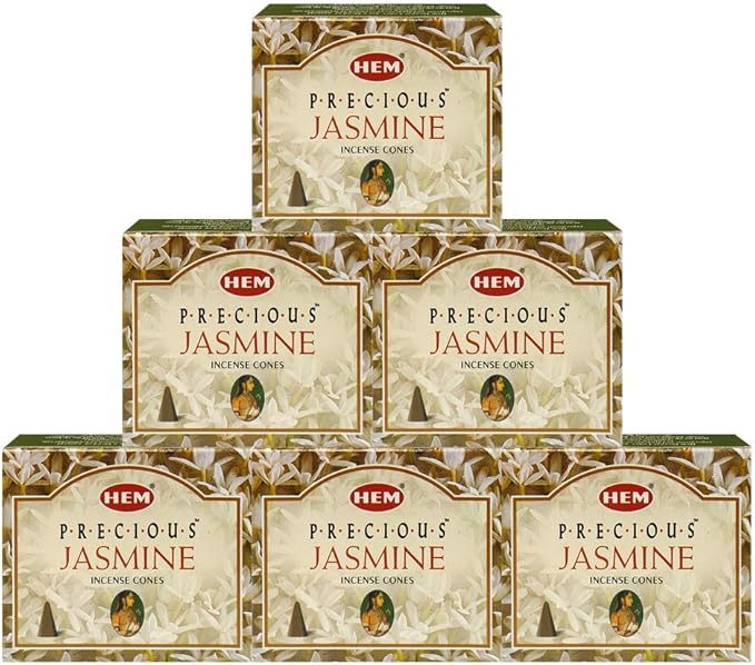 TRUMIRI Incense Cone Holder Bundle with Hem Precious Jasmine Incense Cones - Pack of 6 (Approx 60 Cones) TRUMIRI