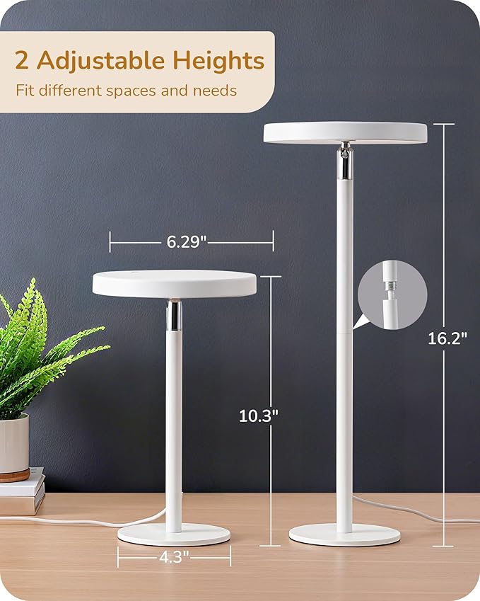 EDISHINE LED Table Lamp with 2 Adjustable Height, 5%-100% Dimmable & 3 Color Temperature, Touch Control, Modern Desk Lamp for Office, Reading, White - Bloomnest