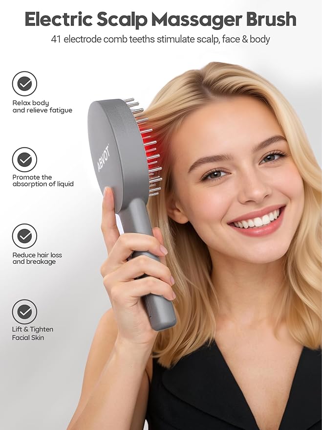 3-in-1 Electric Scalp Massager Brush, Vibrating Scalp Massager Comb with Hair Oil Applicator for Scalp/Face/Body Relaxation, Portable Massager Tool for Home & Travel, Gift for Men & Women(Grey) ABVOT