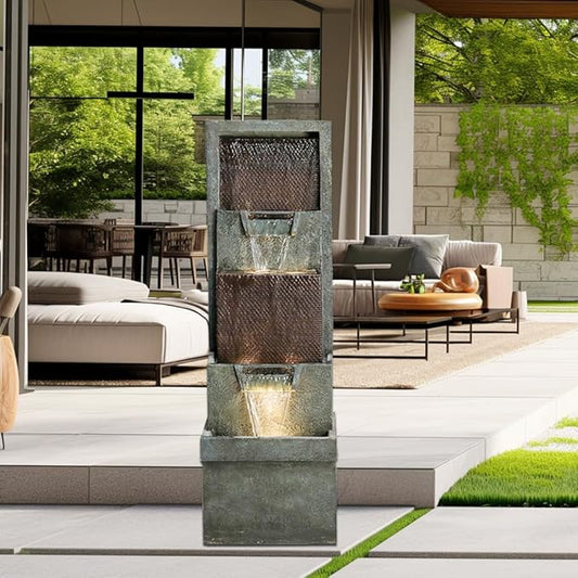 39.3”H Outdoor Garden Waterfall Fountain-Indoor Water Fountain with LED Lights, for Gardens, Landscaping, Patios, Balconies, Office,and Lawns for a Calming Oasis in Outdoor Living Art Decor