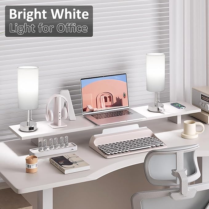 Fenmzee White Silver Bedside Table Lamps Set of 2-3 Color Temperatures Pull Chain Lamp with AC Outlet Charging Port, Two Round Night Stand Lamps for Bedroom, Small Bed Side Light with E26 LED Bulbs - Bloomnest